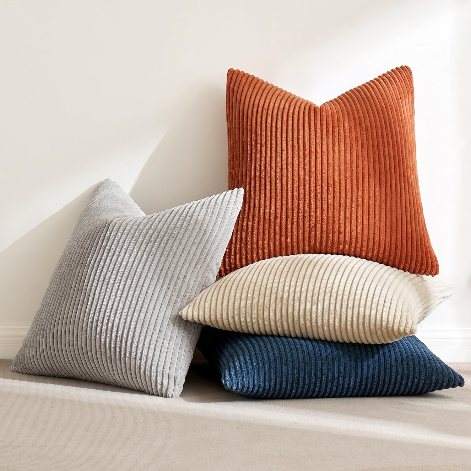 MIULEE Summer Boho Farmhouse Sage Green Throw Pillow Covers 18x18 Inch Set of 4 Mordern Nordic Cushion Covers Soft Corduroy Home Decor for Couch Bed Sofa Living Room Forest Green